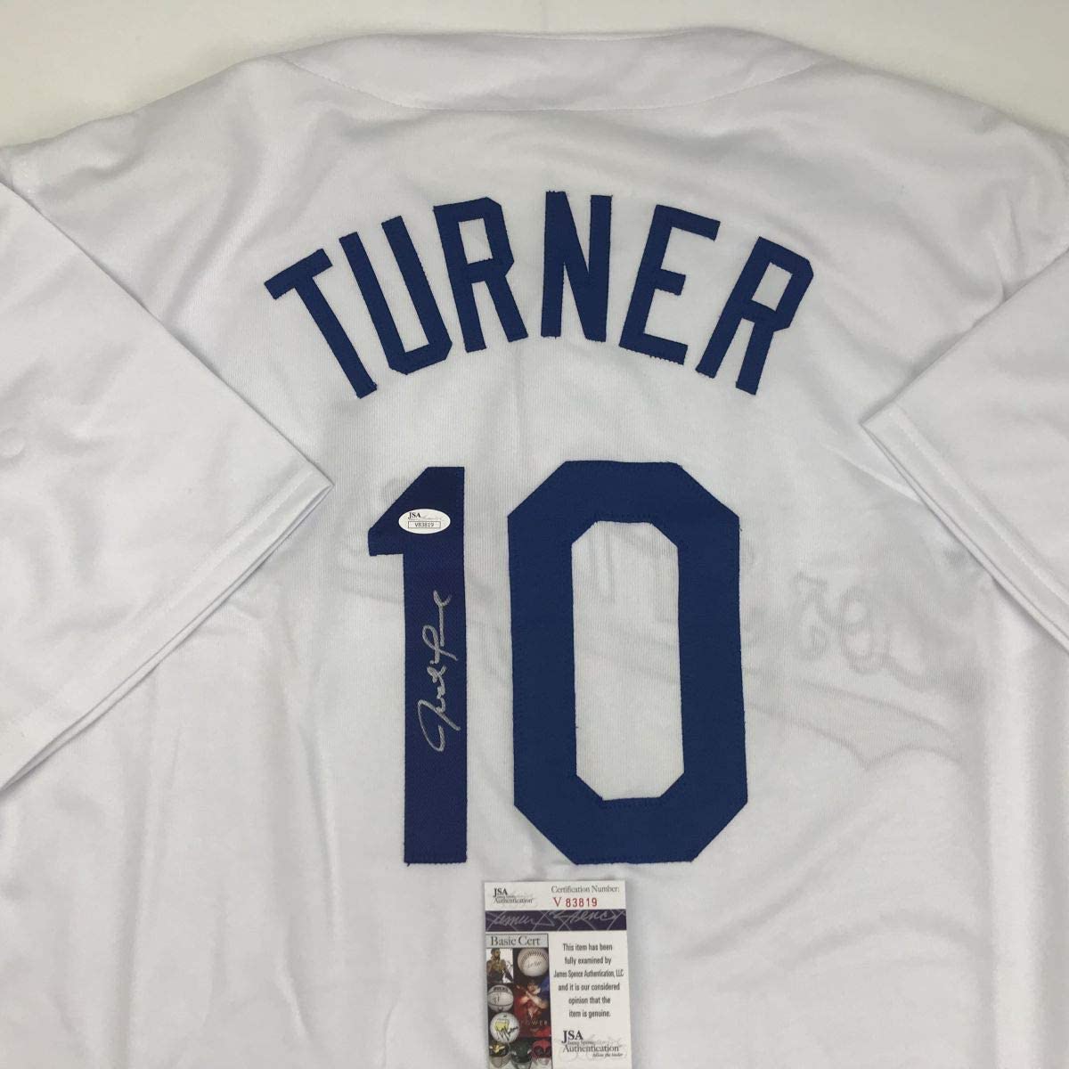 Autographed/Signed Justin Turner Los Angeles LA White Baseball Jersey JSA COA