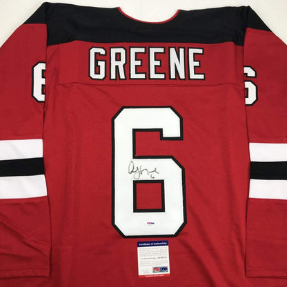 Autographed/Signed Andy Greene New Jersey Red Hockey Jersey PSA/DNA COA