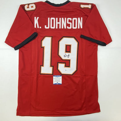 Autographed/Signed Keyshawn Johnson Tampa Bay Red Football Jersey JSA COA