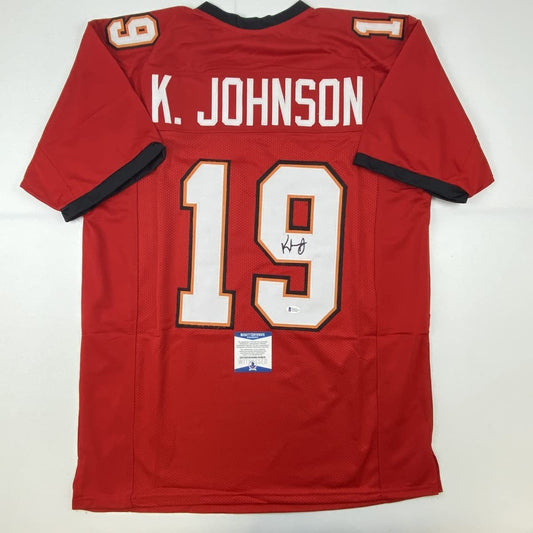 Autographed/Signed Keyshawn Johnson Tampa Bay Red Football Jersey JSA COA