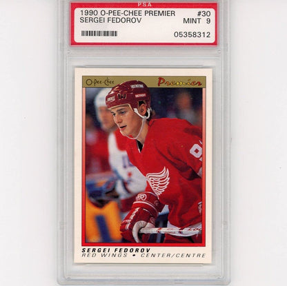 Graded 1990-91 O-Pee-Chee OPC Premier Sergei Fedorov #30 Rookie RC Hockey Card PSA 9 Mint