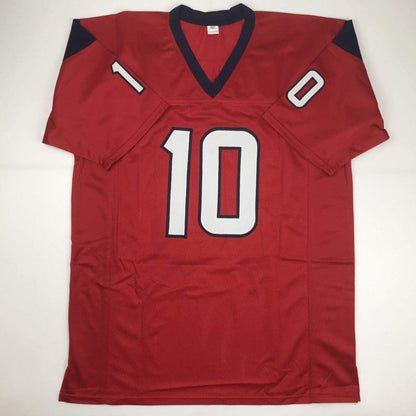 Autographed/Signed DeAndre Hopkins Houston Red Football Jersey JSA COA