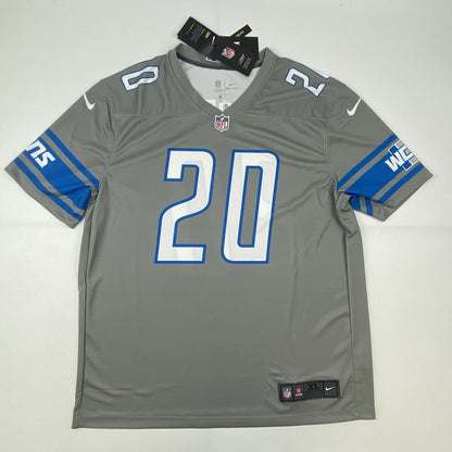 Autographed/Signed Barry Sanders Detroit Lions Grey Football Jersey Beckett BAS COA