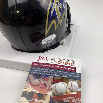Autographed/Signed Lamar Jackson Baltimore Ravens Football Mini Helmet JSA COA