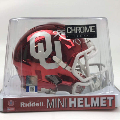 Autographed/Signed Kyler Murray Oklahoma Sooners Chrome Mini College Football Helmet Beckett BAS COA
