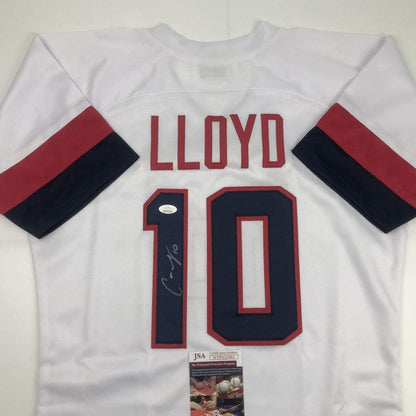Autographed/Signed Carli Lloyd White Soccer Team USA World Cup Jersey JSA COA