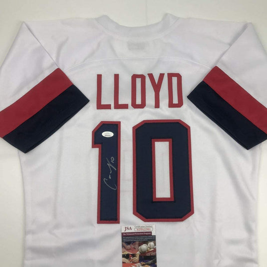 Autographed/Signed Carli Lloyd White Soccer Team USA World Cup Jersey JSA COA