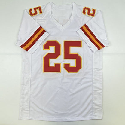 Autographed/Signed Clyde Edwards-Helaire Kansas City White Football Jersey Beckett BAS COA