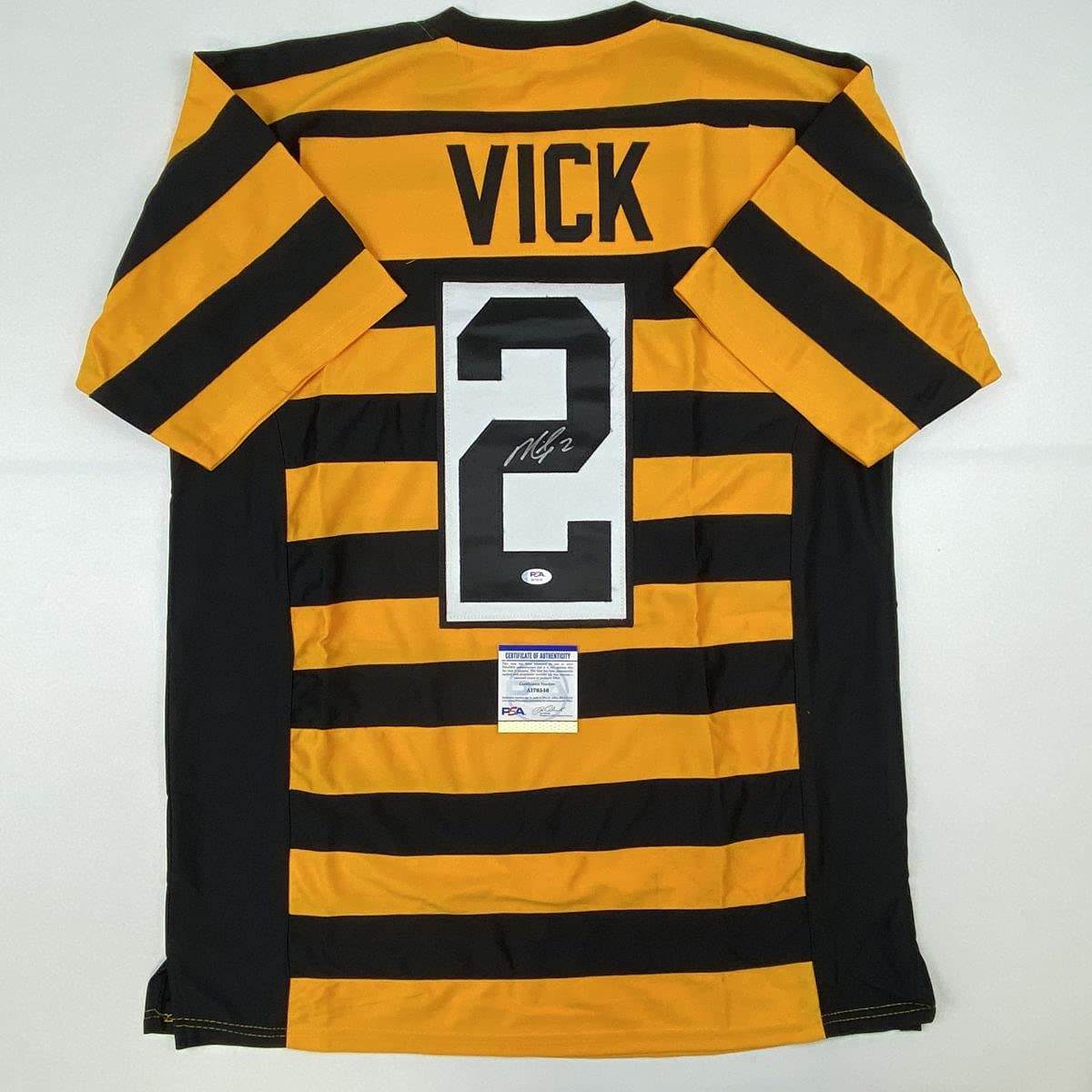 Autographed/Signed Michael Mike Vick Pittsburgh Bumble Bee Football Jersey PSA/DNA COA