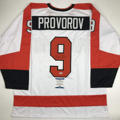 Autographed/Signed Ivan Provorov Philadelphia White Hockey Jersey Beckett BAS COA