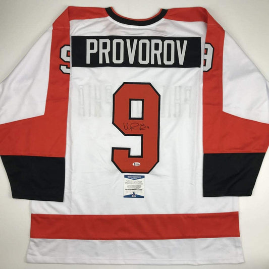 Autographed/Signed Ivan Provorov Philadelphia White Hockey Jersey Beckett BAS COA