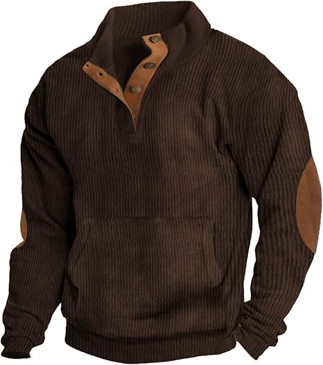 Sweatshirt for Men Button Collar Pullover Casual Crewneck Long Sleeve Sweatshirts Lightweight Big and Tall Hoodies