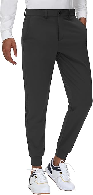 JWM Men's Stretch Golf Joggers Pants with Belt Loops - Slim Fit Tapered Casual Business Travel Dress Work Ankle Sweatpants