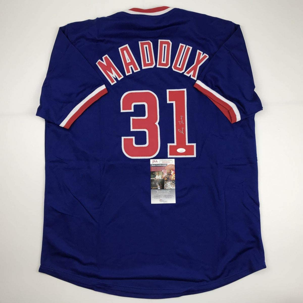 Autographed/Signed Greg Maddux Chicago Blue Baseball Jersey JSA COA