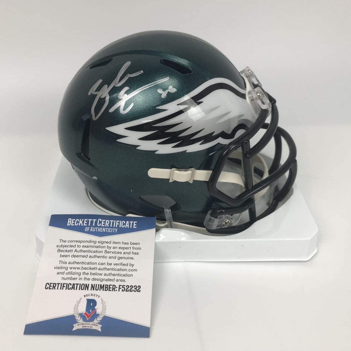 Autographed/Signed Zach Ertz Philadelphia Eagles Football Mini Helmet Beckett BAS COA