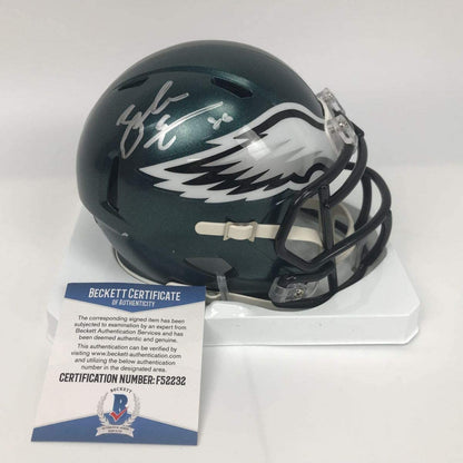 Autographed/Signed Zach Ertz Philadelphia Eagles Football Mini Helmet Beckett BAS COA