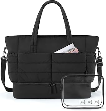 BAGSMART Travel Duffel Bag, Gym Bag for Women with Shoe Compartment, Large Weekender Bags for Women, Workout Overnight Carry on Duffle Bag for Travel, Black