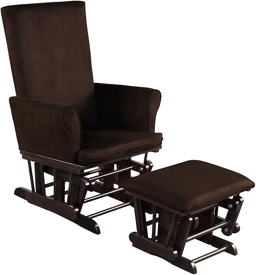 Costzon Baby Glider and Ottoman Cushion Set, Wood Baby Rocker Nursery Furniture for Napping, Nursing, Reading, Upholstered Hoop Glider & Ottoman Comfort Nursery Chair w/Padded Armrests (Brown)