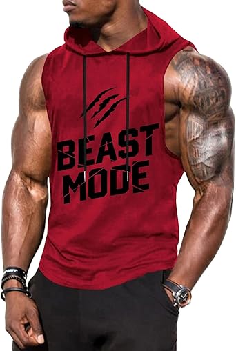 Babioboa Men's Workout Hooded Tank Tops Sports Training Sleeveless Gym Hoodies Bodybuilding Cut Off Muscle Shirts