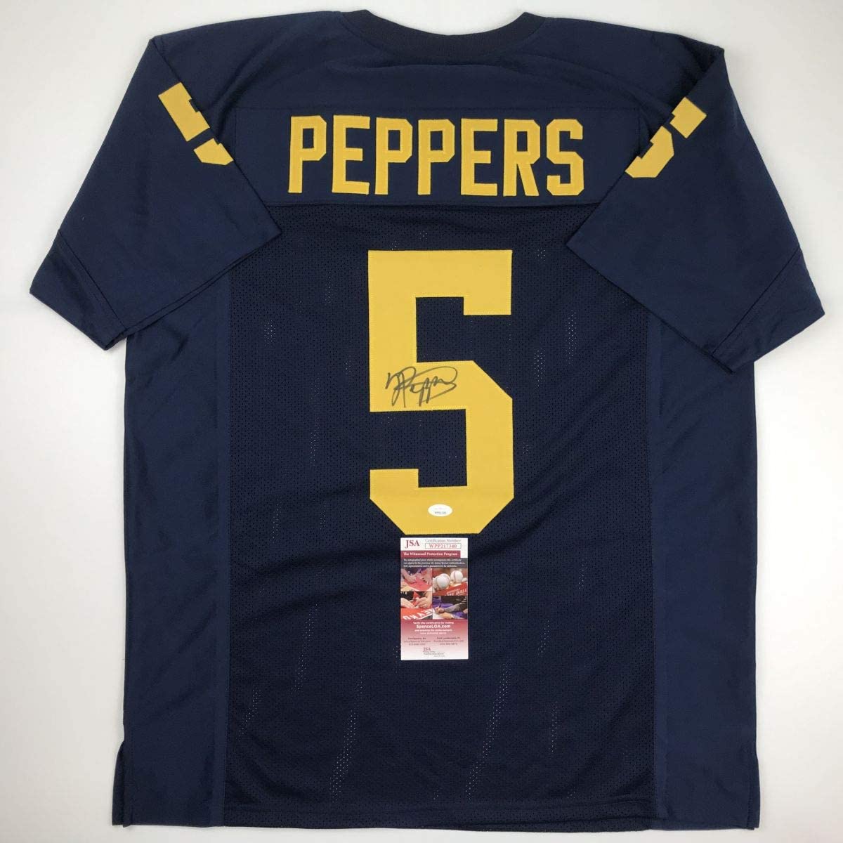 Autographed/Signed Jabrill Peppers Michigan Blue College Football Jersey JSA COA