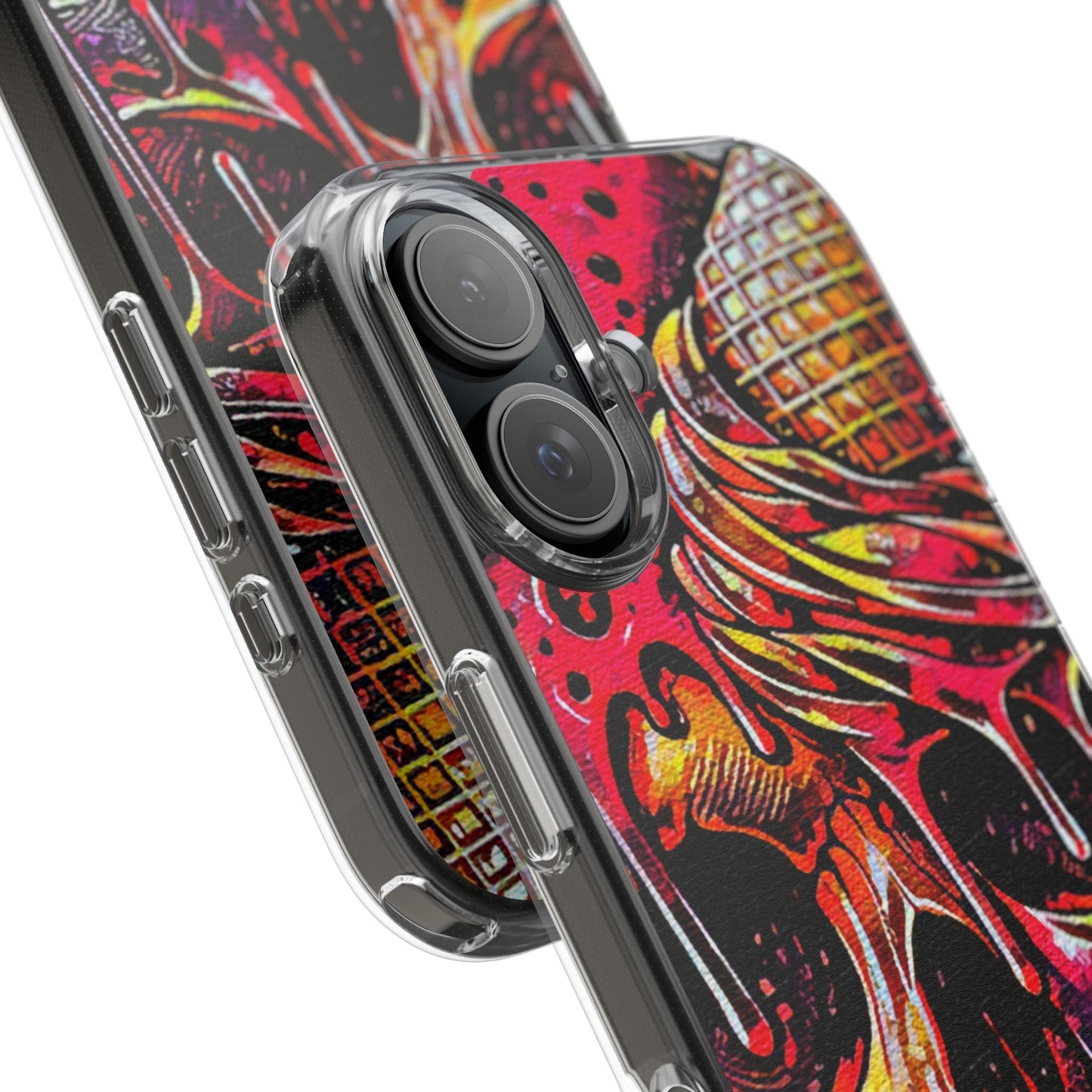 Neon Ice Cream Skull Clear Phone Case