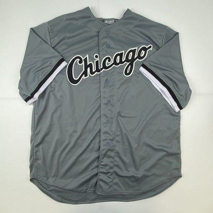Autographed/Signed Frank Thomas Chicago Grey Stat Baseball Jersey Beckett BAS COA