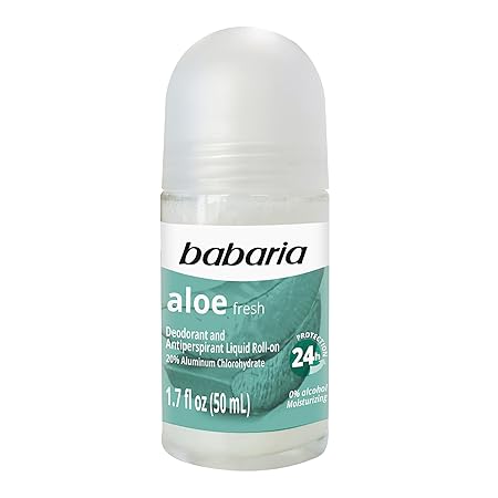 Babaria Roll-On Deodorant, Aloe - Alcohol-Free Antiperspirant for Women and Men with 24-Hour Protection - Moisturizing Anti Sweat Deodorant - 1.7 oz