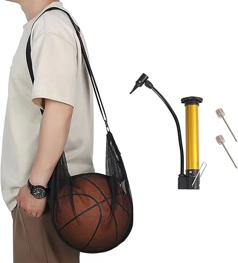 Sports Ball Bag Mesh, Basketball Bags Team Balls, Adjustable Shoulder Strap, Team Work Ball Bags for Holding Soccer, Football, Volleyball, Swimming Gear Sports Bag with Air Pump