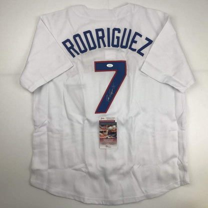 Autographed/Signed Ivan Pudge Rodriguez Texas White Baseball Jersey JSA COA