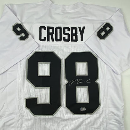 Autographed/Signed Maxx Crosby Las Vegas Oakland White Football Jersey Beckett BAS COA