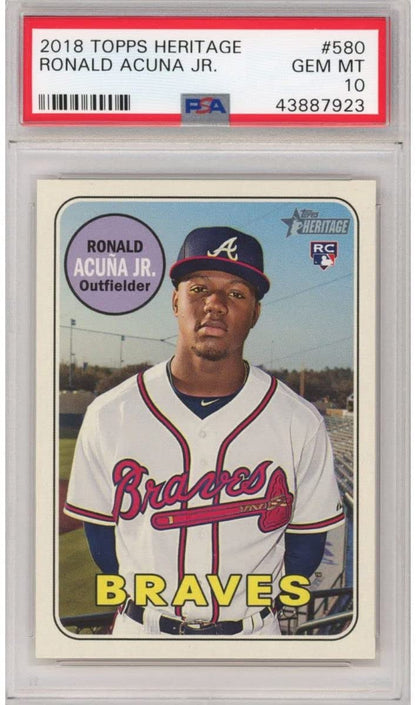 Graded 2018 Topps Heritage Ronald Acuna Jr. #580 Rookie RC Baseball Card PSA 10 Gem Mint