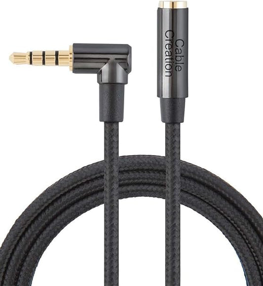 CableCreation 6FT Headphone Extension Cable, 3.5mm Aux Male to Female TRRS Audio Stereo, Right Angle Auxiliary HiFi with Silver-Plated Copper, 24K Gold Plated (Microphone) for Car Stereo