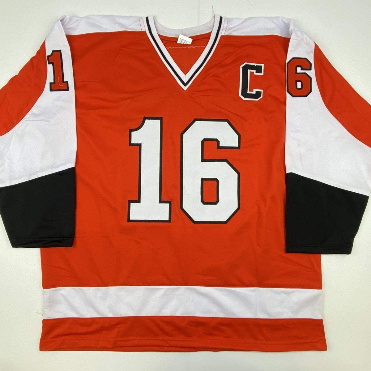 Autographed/Signed Bob Bobby Clarke Philadelphia Orange Stat Hockey Jersey JSA COA