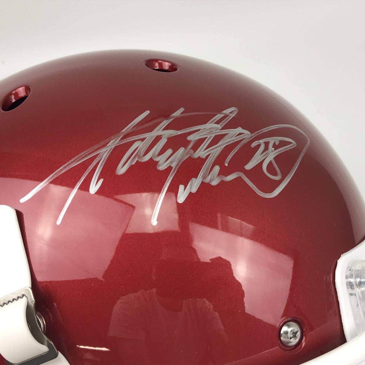 Autographed/Signed Adrian Peterson Oklahoma Sooners Full Size FS F/S Replica College Football Helmet JSA COA