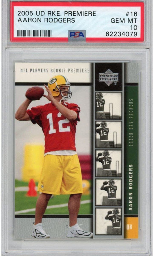 Graded 2005 Upper Deck UD Premiere Aaron Rodgers #16 Rookie RC Football Card PSA 10 Gem Mint