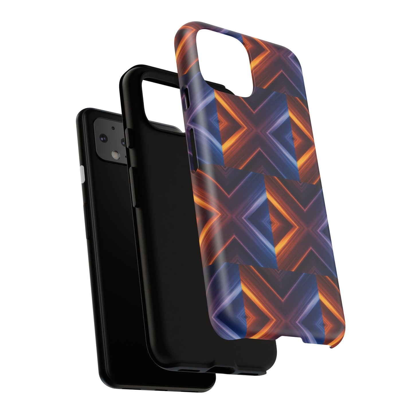 Stylish Tough Phone Case With Blue & Orange Abstract Design