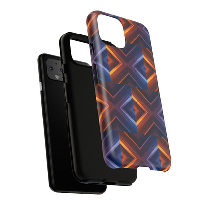 Stylish Tough Phone Case With Blue & Orange Abstract Design