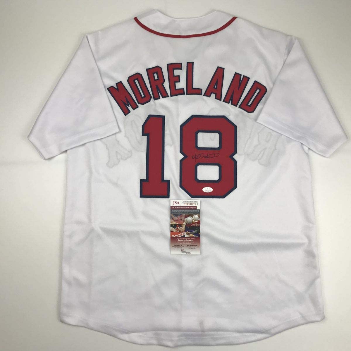 Autographed/Signed Mitch Moreland Boston White Baseball Jersey JSA COA