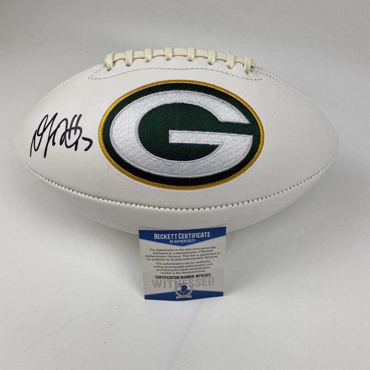 Autographed/Signed Davante Adams Green Bay Packers Full Size F/S White Panel Logo Football Beckett BAS COA