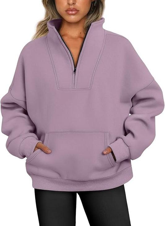 Trendy Queen Sweatshirts Quarter Half Zip Pullover Oversized Hoodies Sweaters Comfy Fall Outfits 2025 Y2K Winter Clothes
