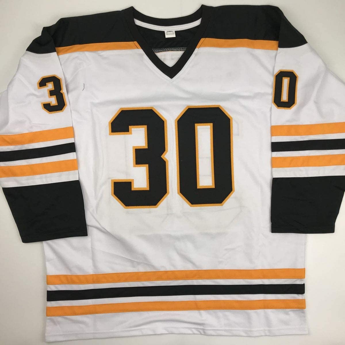 Autographed/Signed Gerry Cheevers HOF 85  Boston White Hockey Jersey JSA COA