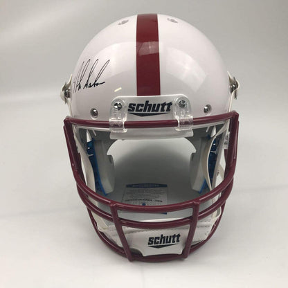 Autographed/Signed Nick Saban Alabama Crimson Tide White Full Size FS F/S Replica College Football Helmet JSA COA
