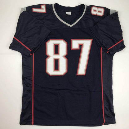 Autographed/Signed Rob Gronkowski New England Blue Football Jersey Beckett BAS COA