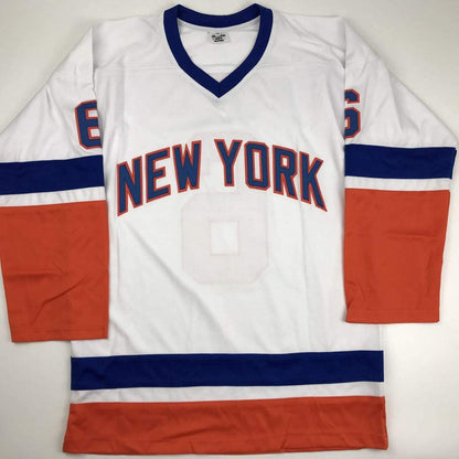 Autographed/Signed Ken Morrow 4x SC Champs New York White Hockey Jersey JSA COA