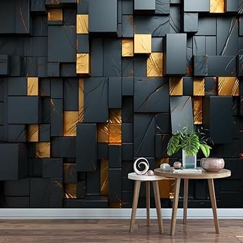 Classic Black Gold Removable Wall Murals, Stylish and Luxurious 3D Wallpapers Large Photo Wallpaper Peel and Stick Wall Decal, for Living Room Bedroom TV Background Wall, 99" W x 66" H