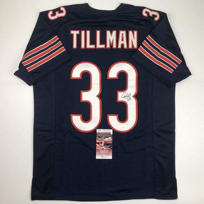 Autographed/Signed Charles Tillman Peanut Chicago Blue Football Jersey JSA COA