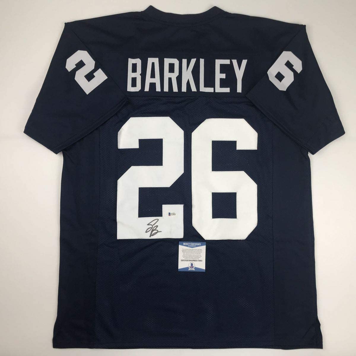 Autographed/Signed Saquon Barkley Penn State Blue College Football Jersey Beckett BAS COA