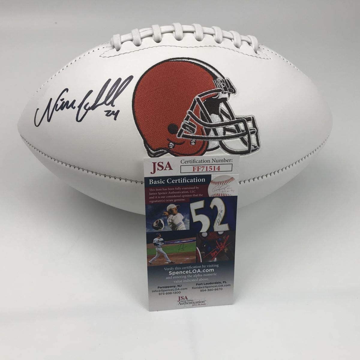 Autographed/Signed Nick Chubb Cleveland Browns Full Size FS White Panel Logo Football JSA COA