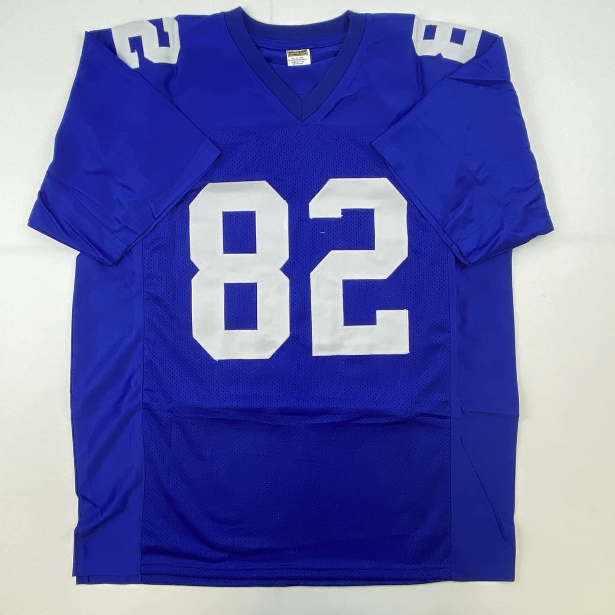 Autographed/Signed Mario Manningham New York Blue Football Jersey JSA COA