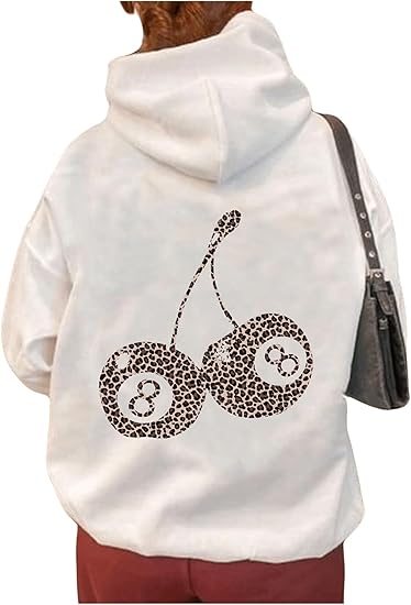Milumia Women's Cherry Graphic Hoodies Oversized Long Sleeve Drawstring Sweatshirts